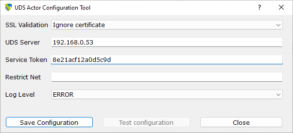 Регистрация Unmanaged OpenUDS Actor for Microsoft Windows