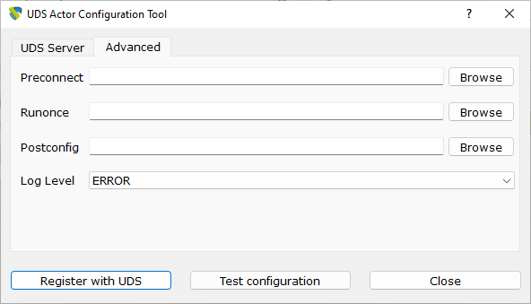 UDSActorConfig for Microsoft Windows. Вкладка «Advanced»